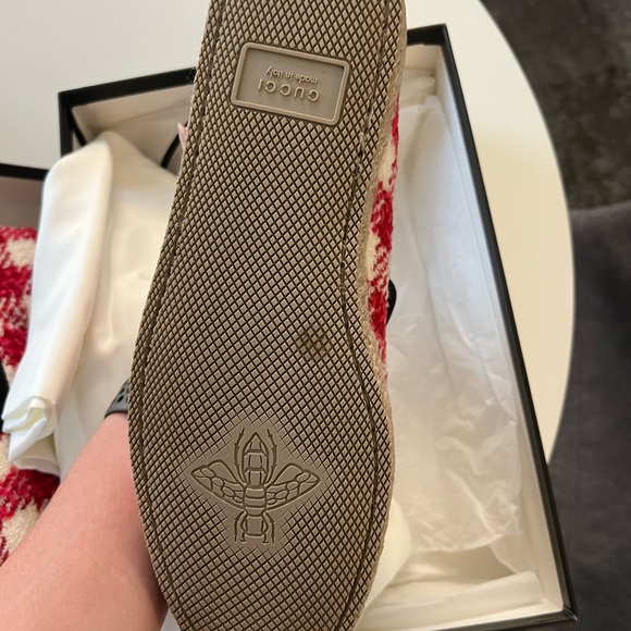 Gucci Mouton Loafer 37+ Ladies Red x White Vichy Tweed Horsebit - Hardly Worn - Picture 3 of 6